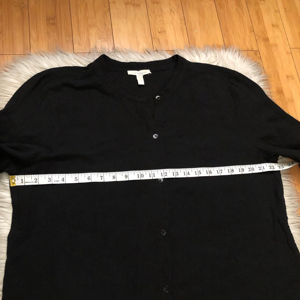 Eileen Fisher Organic Cotton Collarless Long Sleeves Black Shirt Dress size L - Picture 10 of 10